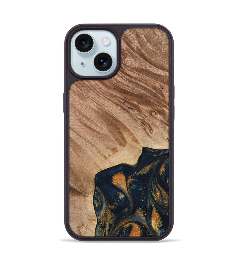 iPhone 15 Wood Phone Case - Remo (Teal & Gold, 734443)