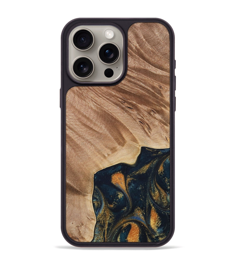 iPhone 15 Pro Max Wood Phone Case - Remo (Teal & Gold, 734443)