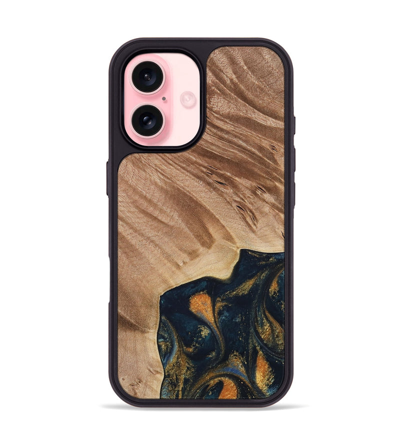 iPhone 16 Wood Phone Case - Remo (Teal & Gold, 734443)