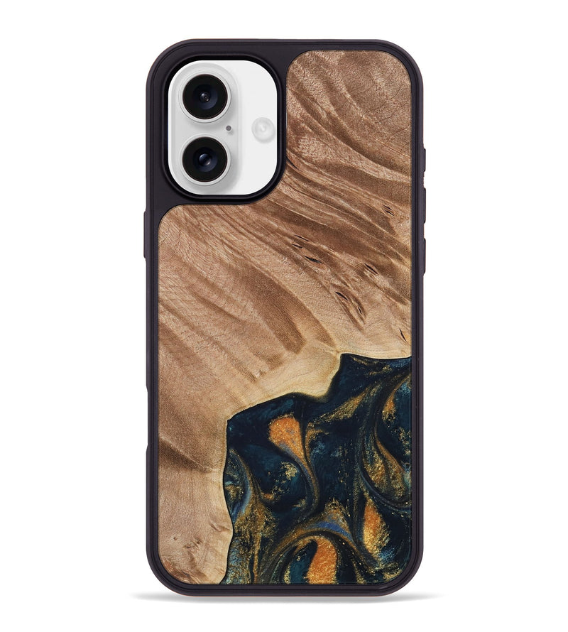 iPhone 16 Plus Wood Phone Case - Remo (Teal & Gold, 734443)