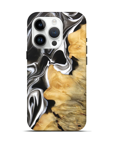 iPhone 15 Pro Wood Live Edge Phone Case - Yaritza (Black & White, 734589)