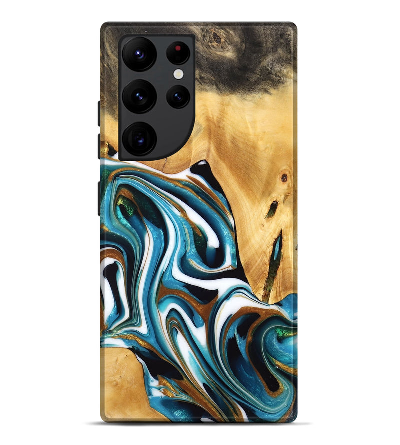 Galaxy S22 Ultra Wood Live Edge Phone Case - Tyreek (Teal & Gold, 734600)