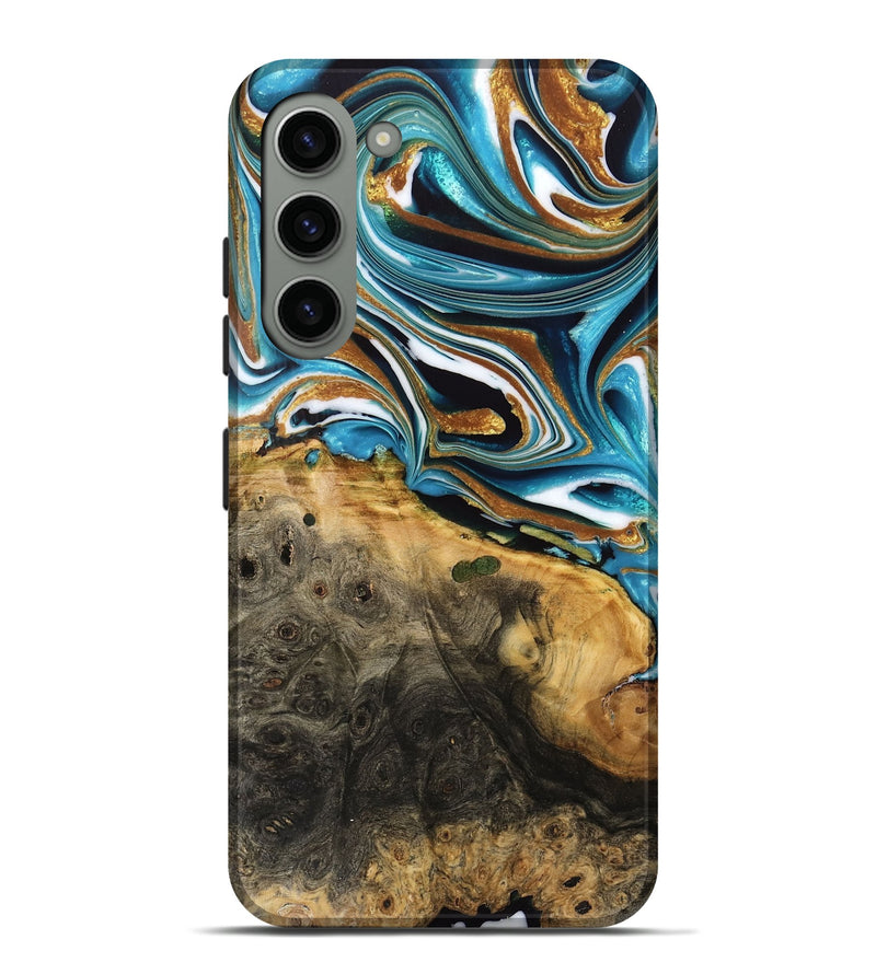 Galaxy S23 Plus Wood Live Edge Phone Case - Rosetta (Teal & Gold, 734602)