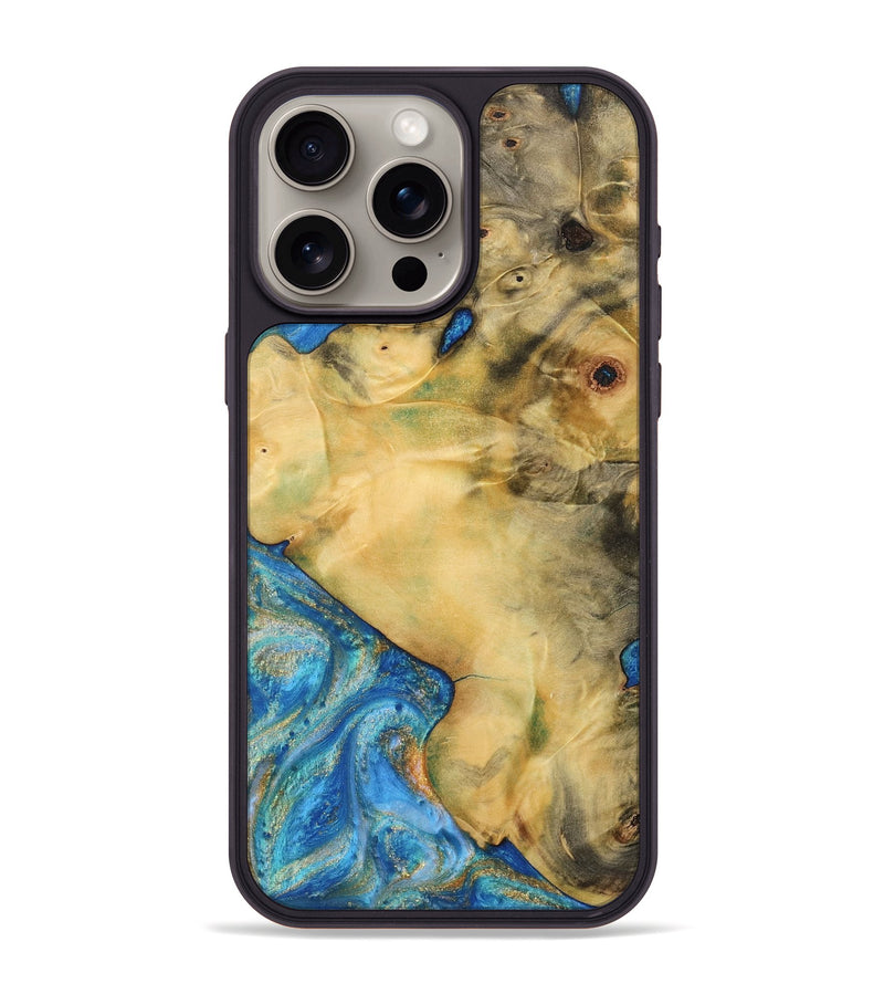 iPhone 15 Pro Max Wood Phone Case - Honey (Teal & Gold, 734651)