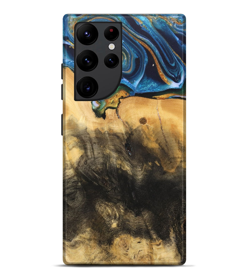 Galaxy S22 Ultra Wood Live Edge Phone Case - Demond (Teal & Gold, 734894)