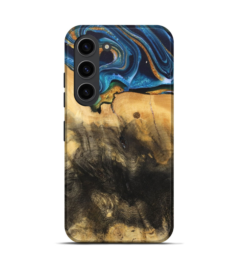 Galaxy S23 Wood Live Edge Phone Case - Demond (Teal & Gold, 734894)