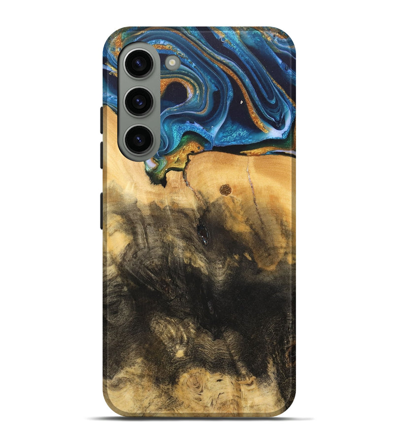 Galaxy S23 Plus Wood Live Edge Phone Case - Demond (Teal & Gold, 734894)