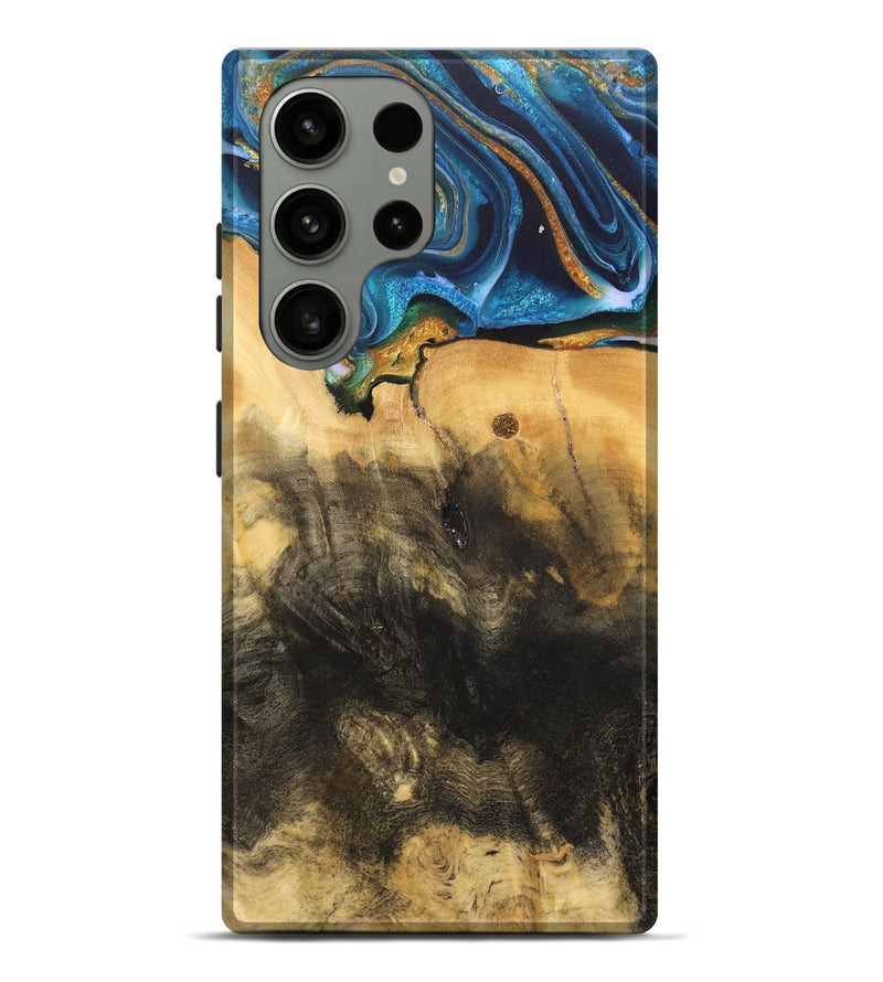 Galaxy S23 Ultra Wood Live Edge Phone Case - Demond (Teal & Gold, 734894)