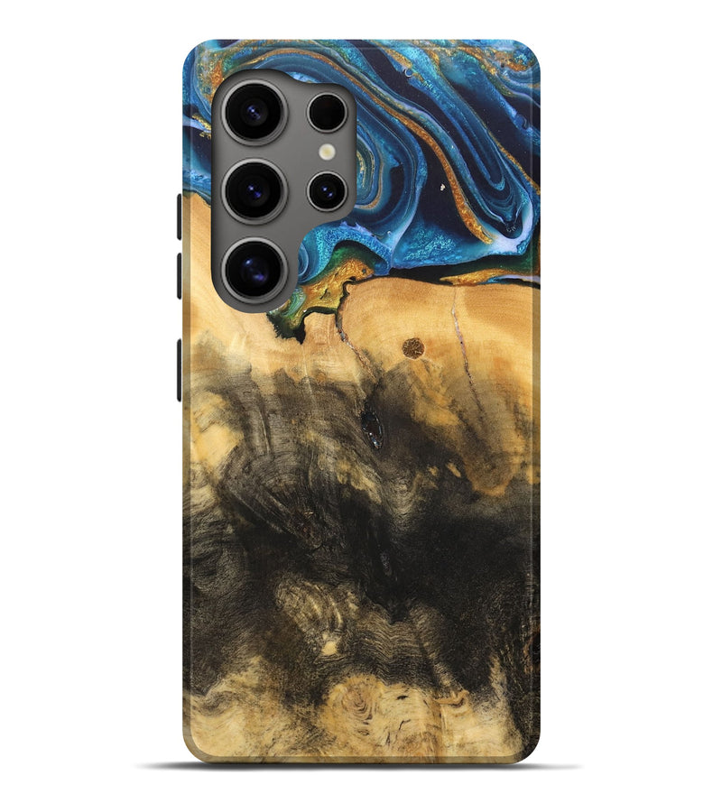 Galaxy S25 Ultra Wood Live Edge Phone Case - Demond (Teal & Gold, 734894)