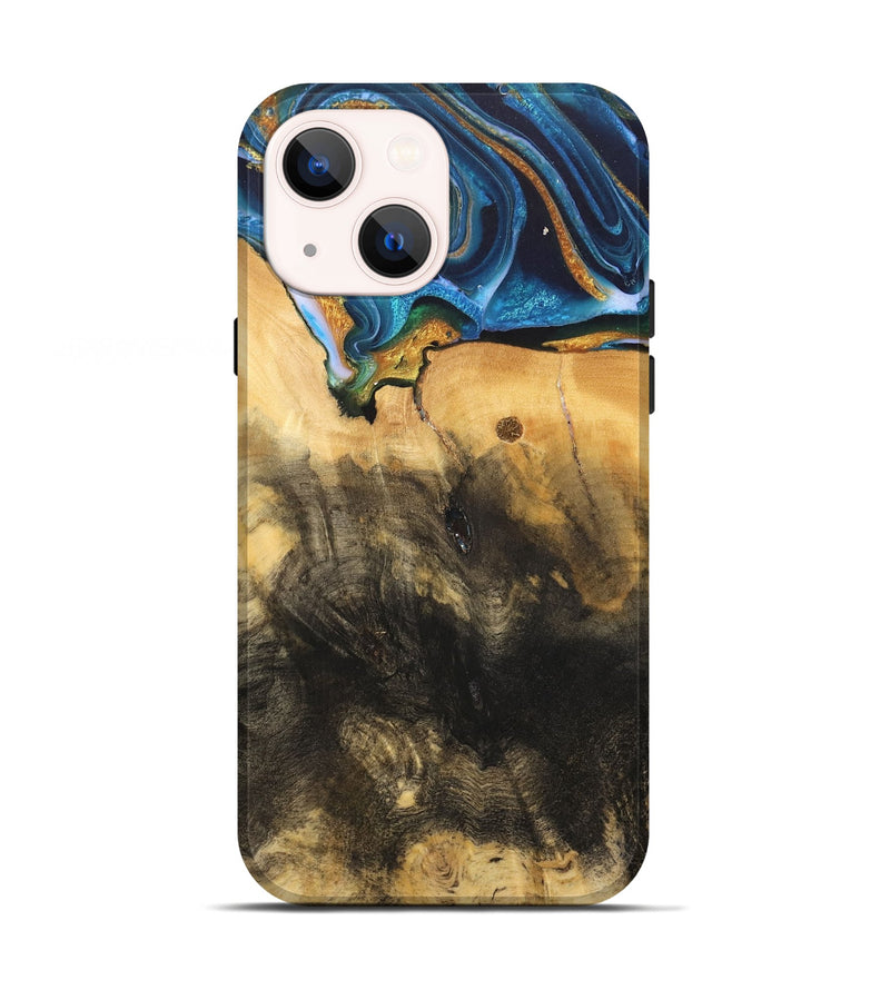 iPhone 13 Wood Live Edge Phone Case - Demond (Teal & Gold, 734894)