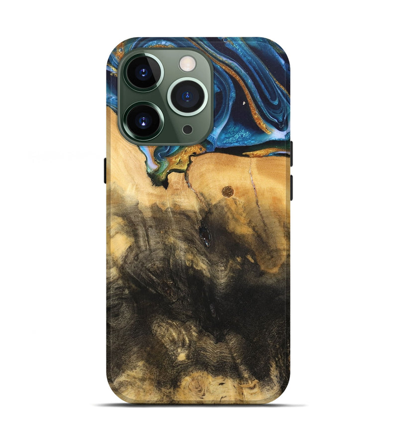 iPhone 13 Pro Wood Live Edge Phone Case - Demond (Teal & Gold, 734894)