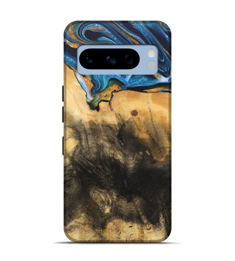 Pixel 8 Pro Wood Live Edge Phone Case - Demond (Teal & Gold, 734894)