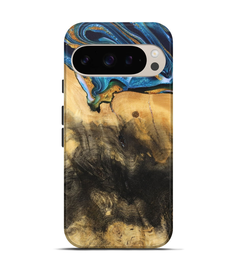 Pixel 9 Wood Live Edge Phone Case - Demond (Teal & Gold, 734894)