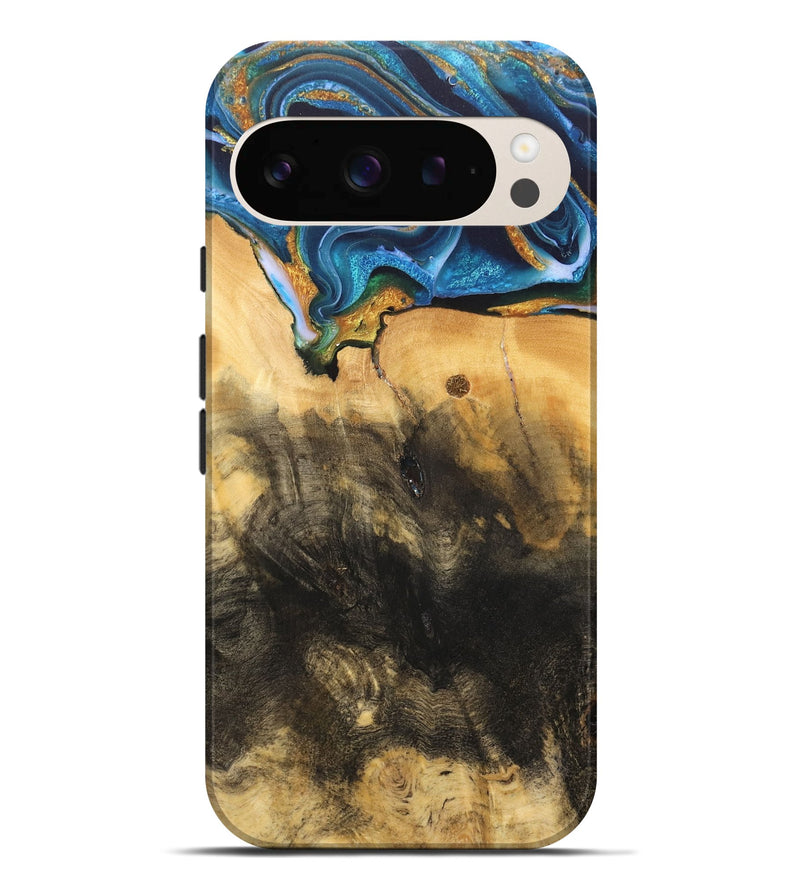 Pixel 9 Pro XL Wood Live Edge Phone Case - Demond (Teal & Gold, 734894)