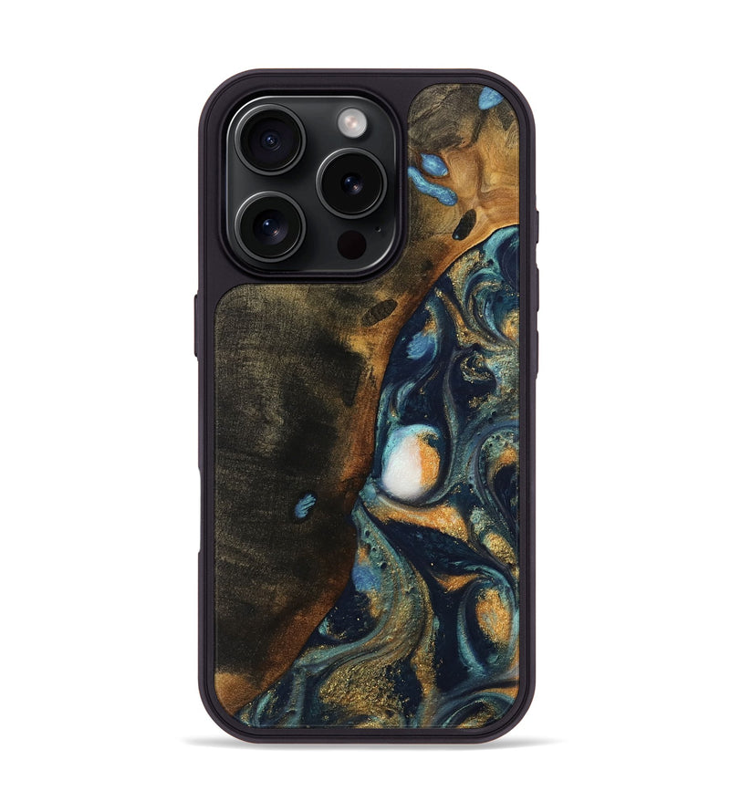 iPhone 16 Pro Wood Phone Case - Stace (Teal & Gold, 735063)