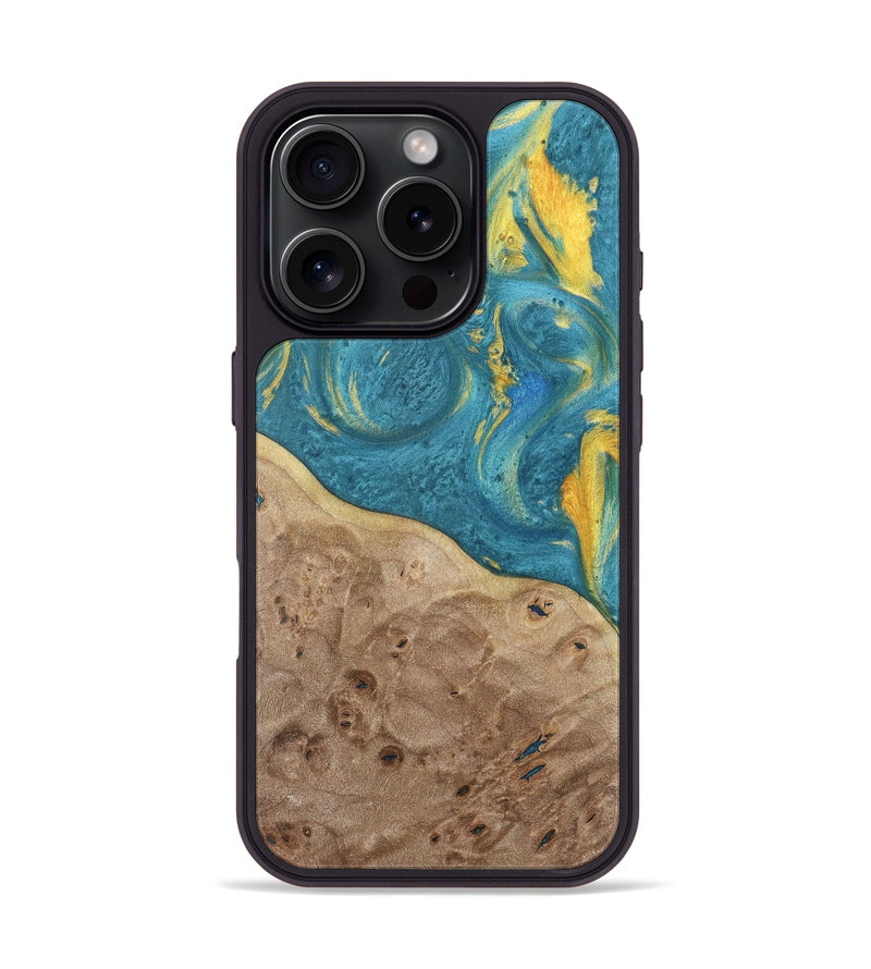 iPhone 16 Pro Wood Phone Case - Jeptha (Teal & Gold, 735375)