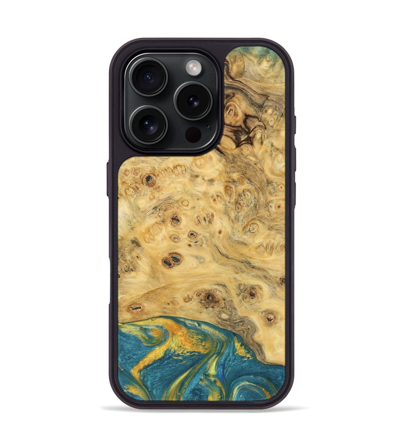 iPhone 16 Pro Wood Phone Case - Shawn (Teal & Gold, 735383)