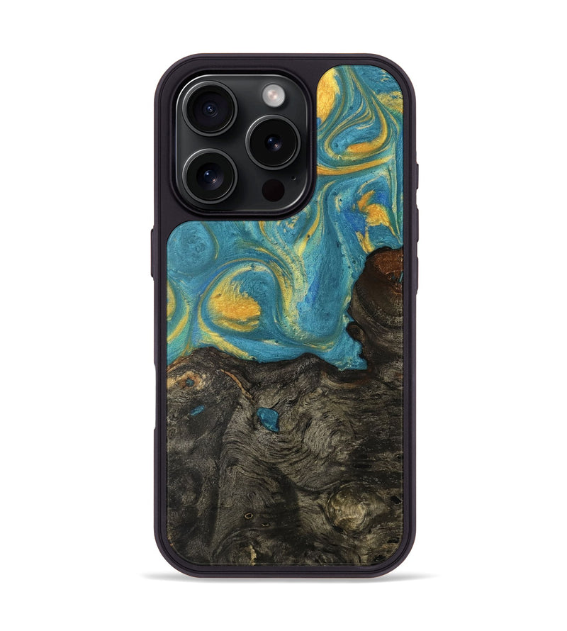 iPhone 16 Pro Wood Phone Case - Robley (Teal & Gold, 735393)