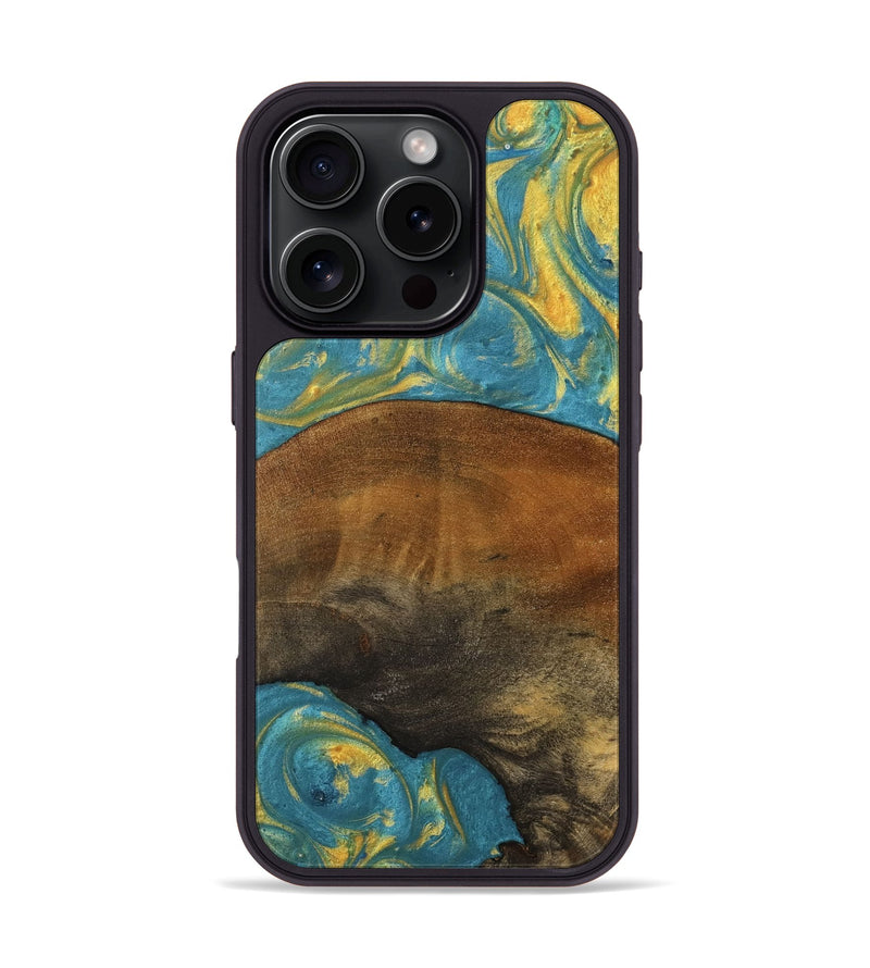 iPhone 16 Pro Wood Phone Case - Skye (Teal & Gold, 735396)