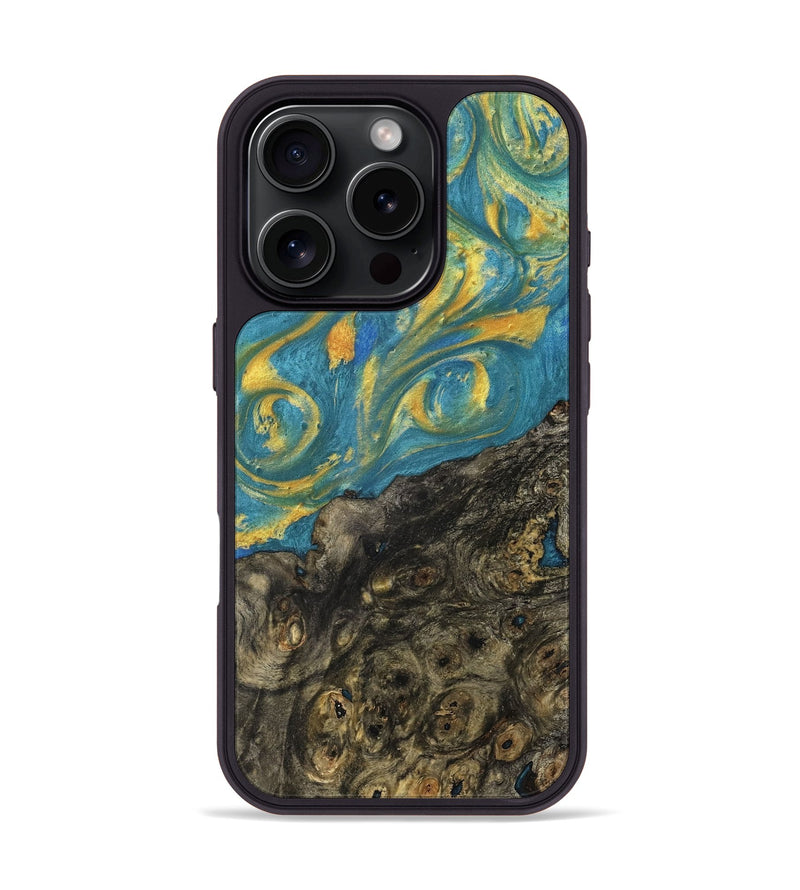 iPhone 16 Pro Wood Phone Case - Pris (Teal & Gold, 735404)