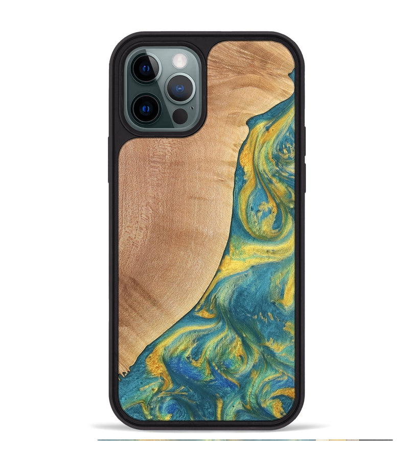 iPhone 12 Pro Max Wood Phone Case - Furman (Teal & Gold, 735408)