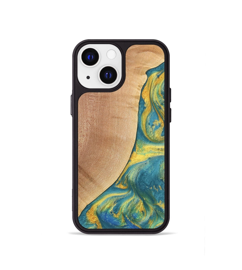 iPhone 13 mini Wood Phone Case - Furman (Teal & Gold, 735408)