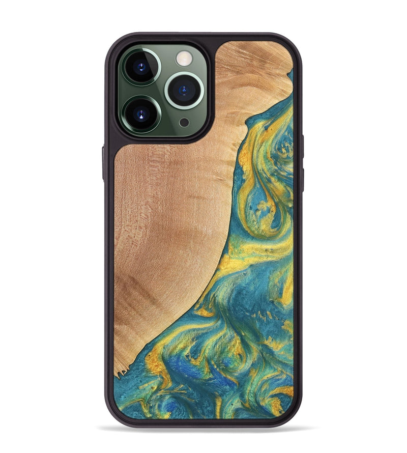 iPhone 13 Pro Max Wood Phone Case - Furman (Teal & Gold, 735408)