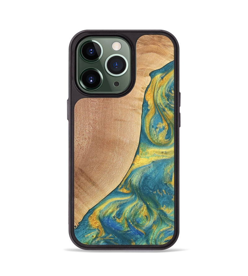 iPhone 13 Pro Wood Phone Case - Furman (Teal & Gold, 735408)