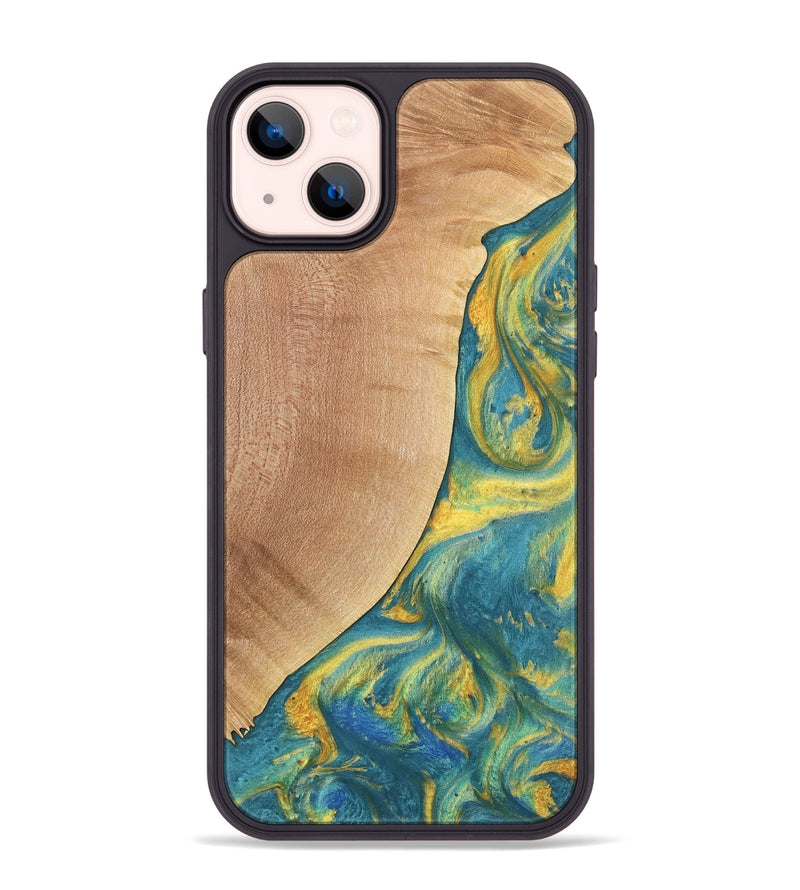 iPhone 14 Plus Wood Phone Case - Furman (Teal & Gold, 735408)