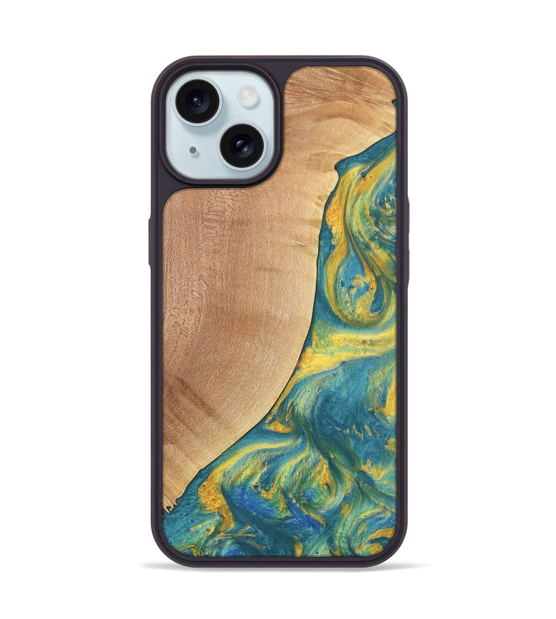 iPhone 15 Wood Phone Case - Furman (Teal & Gold, 735408)