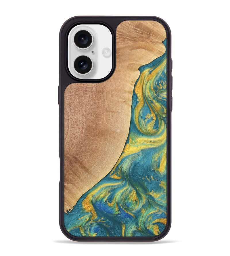 iPhone 16 Plus Wood Phone Case - Furman (Teal & Gold, 735408)