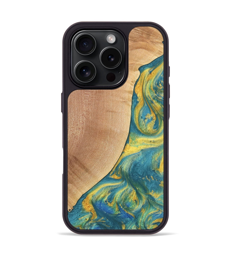 iPhone 16 Pro Wood Phone Case - Furman (Teal & Gold, 735408)