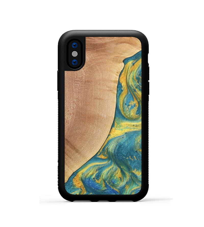 iPhone Xs Wood Phone Case - Furman (Teal & Gold, 735408)