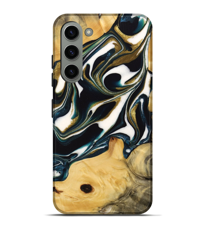 Galaxy S23 Plus Wood Live Edge Phone Case - Kaden (Teal & Gold, 735612)