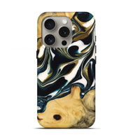 iPhone 16 Pro Wood Live Edge Phone Case - Kaden (Teal & Gold, 735612)