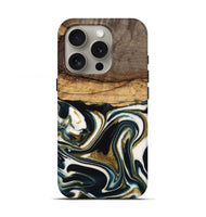 iPhone 16 Pro Wood Live Edge Phone Case - Olinda (Teal & Gold, 735613)