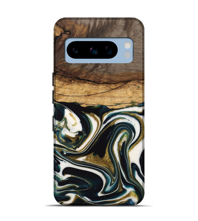 Pixel 8 Pro Wood Live Edge Phone Case - Olinda (Teal & Gold, 735613)