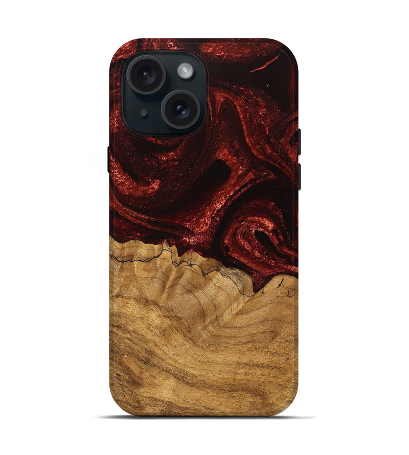 iPhone 15 Wood Live Edge Phone Case - Jimmy (Red, 735623)