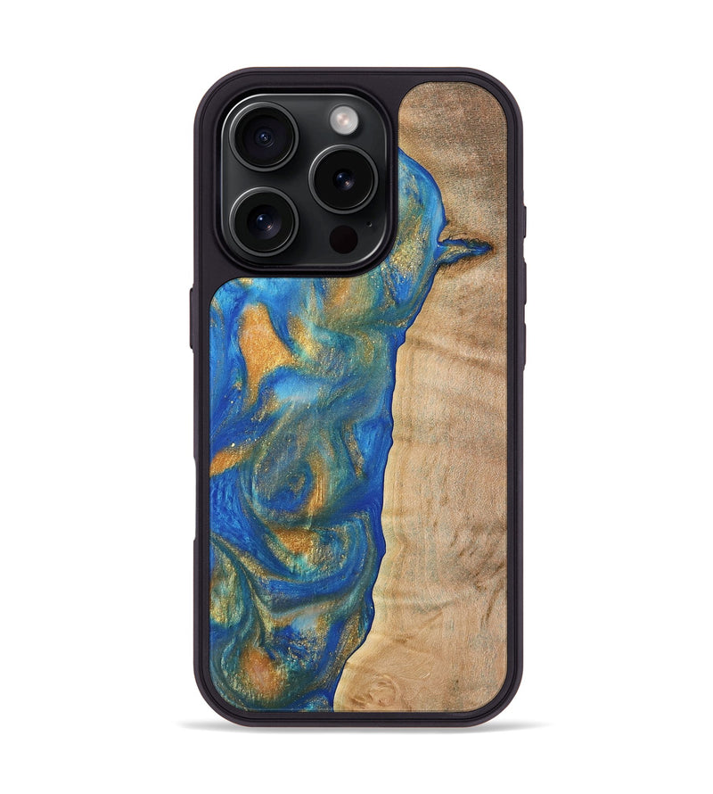 iPhone 16 Pro Wood Phone Case - Lessie (Teal & Gold, 735657)