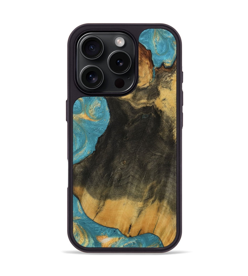 iPhone 16 Pro Wood Phone Case - Gary (Teal & Gold, 735704)