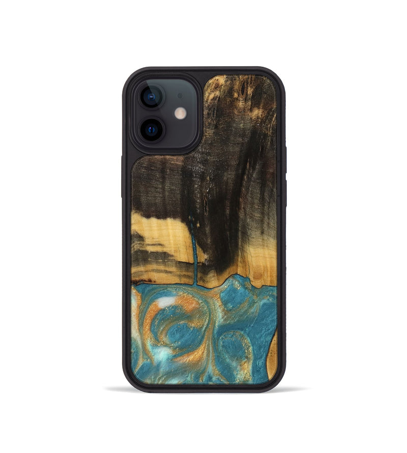 iPhone 12 mini Wood Phone Case - Desire (Teal & Gold, 735774)