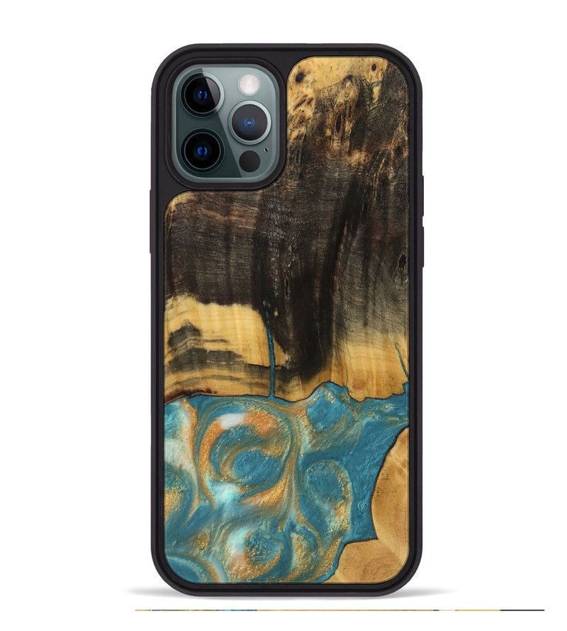 iPhone 12 Pro Max Wood Phone Case - Desire (Teal & Gold, 735774)