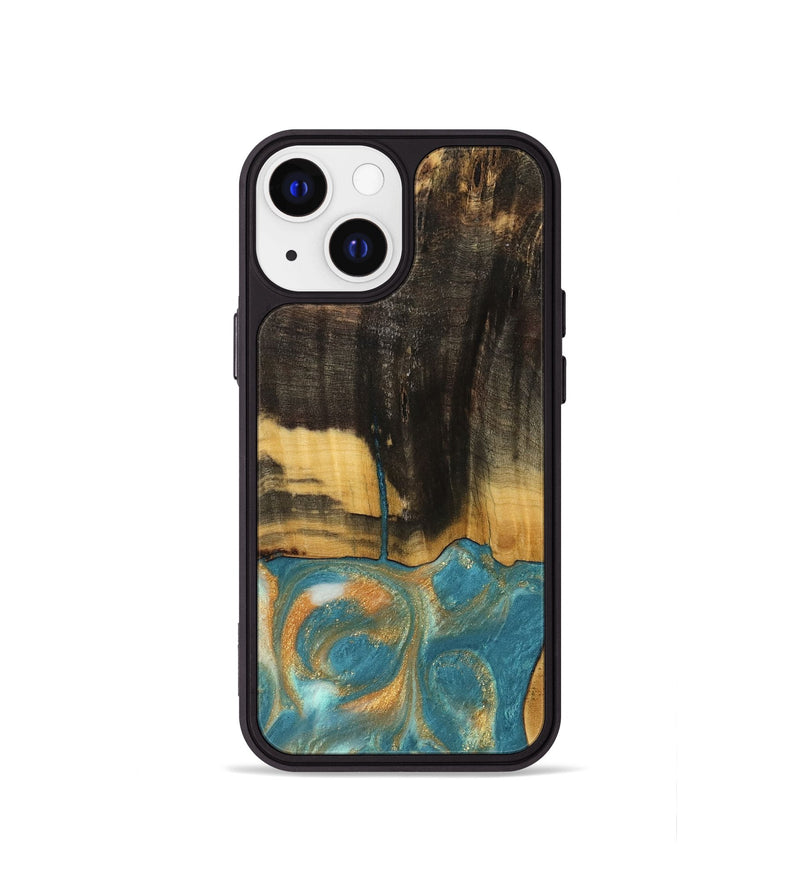 iPhone 13 mini Wood Phone Case - Desire (Teal & Gold, 735774)