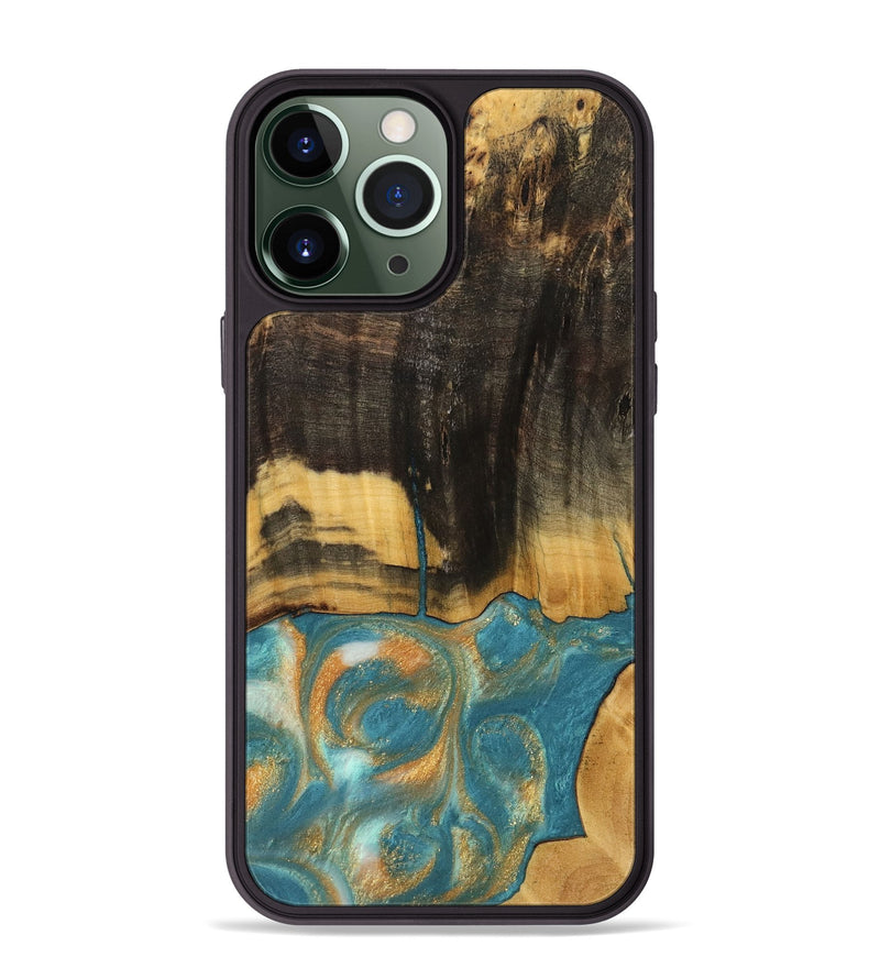 iPhone 13 Pro Max Wood Phone Case - Desire (Teal & Gold, 735774)