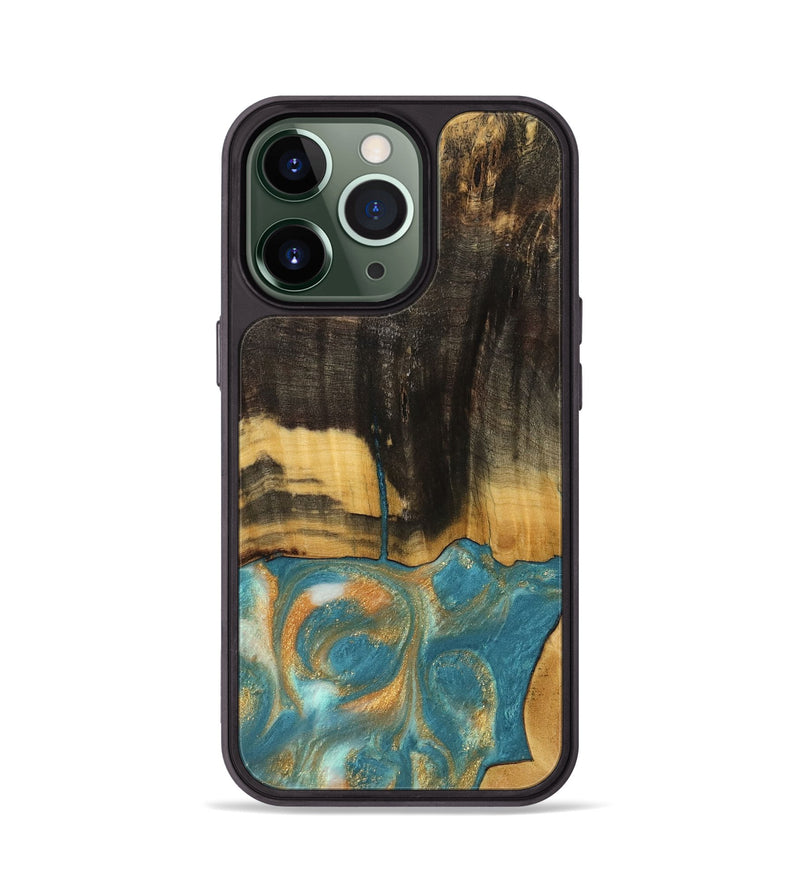 iPhone 13 Pro Wood Phone Case - Desire (Teal & Gold, 735774)