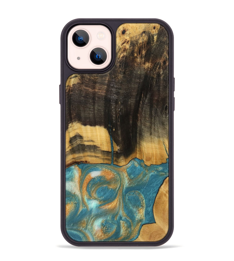 iPhone 14 Plus Wood Phone Case - Desire (Teal & Gold, 735774)