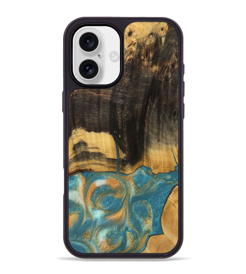 iPhone 16 Plus Wood Phone Case - Desire (Teal & Gold, 735774)