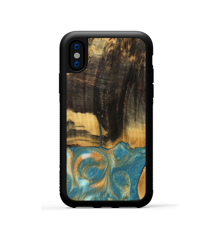 iPhone Xs Wood Phone Case - Desire (Teal & Gold, 735774)