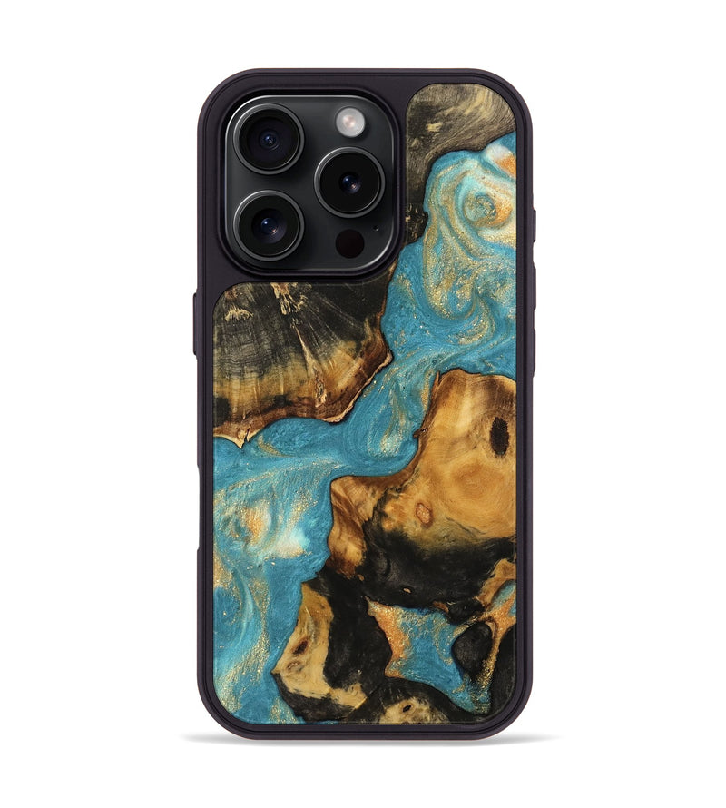 iPhone 16 Pro Wood Phone Case - Misti (Teal & Gold, 735890)