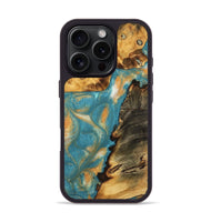 iPhone 16 Pro Wood Phone Case - Nestor (Teal & Gold, 735899)